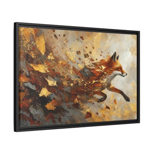 Tableau renard horizontal décoration salon moderne avec cadre