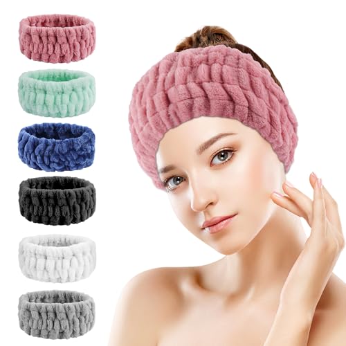 Khrgovd 6PCS Spa Headband for Women Soft Terry Cloth Hairband for Facial Makeup Face Washing Masking Showering and Spa Treatments (Multiple colors)