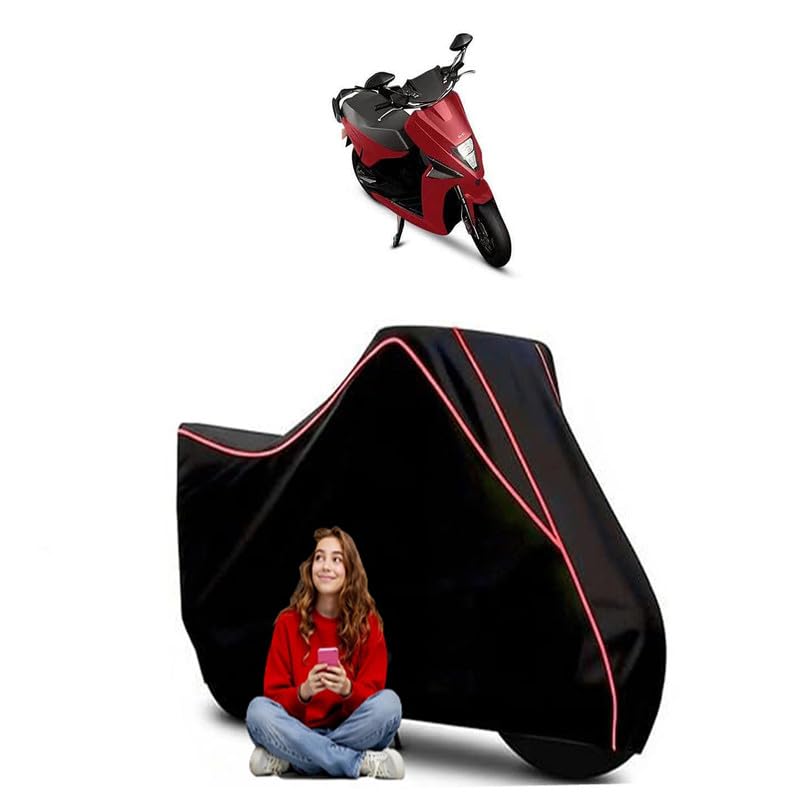 Image of Simple Energy One Dual Scooty Bike Cover Water Resistant Outdoor Use Universal Fit Scooters Motorcycles Heavy Duty UV Protection Dust Rain Scratch Resistant Elastic Bottom Black Blue Piping