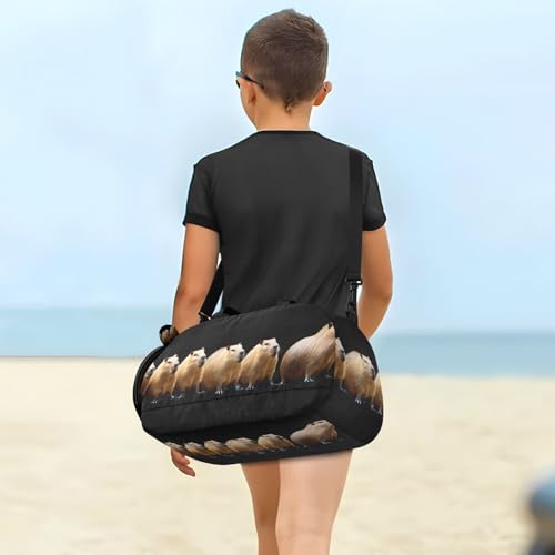 Duffle Bag for Boys or Girls with Shoes Compartment, Funny Capybara Sports Travel Bag Overnight4