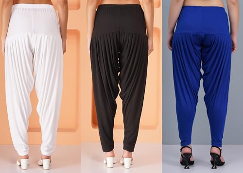 Image of Buy That Trendz Combo Offer (Pack of 3) Cotton Viscose Lycra Dhoti Patiyala Salwar Harem Bottoms Pants for Womens (White, Maroon, Black)
