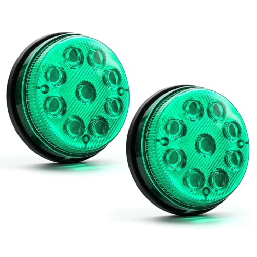 Biqing 2PCS 3 Inch Round Marker Lights Green,24V Side Lights 9-LED Front Rear Side Marker Indicators Light Clearance Marker Light for Car Truck Van Trailers Lorry Car Bus