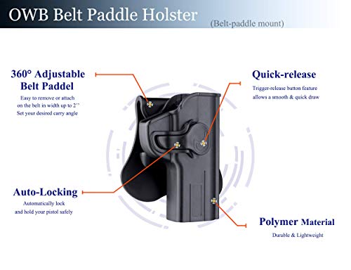 Sr9C Holster For Ruger Sr9 Full-Size, Sr9 Compact(Not For Security 9), Outside Waistband Owb Paddle Sr9 Gun Holster, 360° Adjustable Cant/Fast Release - Right Handed #TOP2