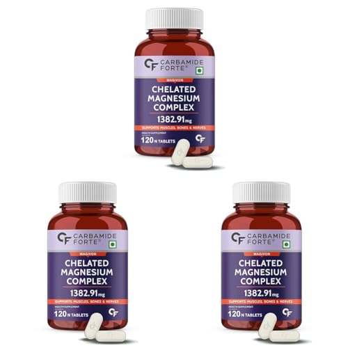 Image of Carbamide Forte Chelated Magnesium Glycinate Citrate Supplement 1382.91mg Per Serving - 120 Veg Tablets (Pack of 3)