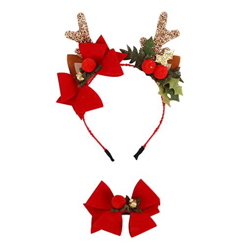 OSALADI Kerst Haar Hoepel Glitter Kerst Rendier Hoofdband Met Haar Bows Alligator Kerst Glitter Haarband Herten Gewei… - Image 7