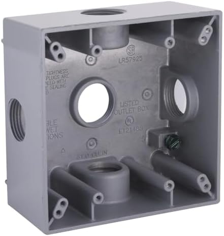 2-Gang Weatherproof Box, Five 3/4 in. Threaded Outlets, Gray image 5