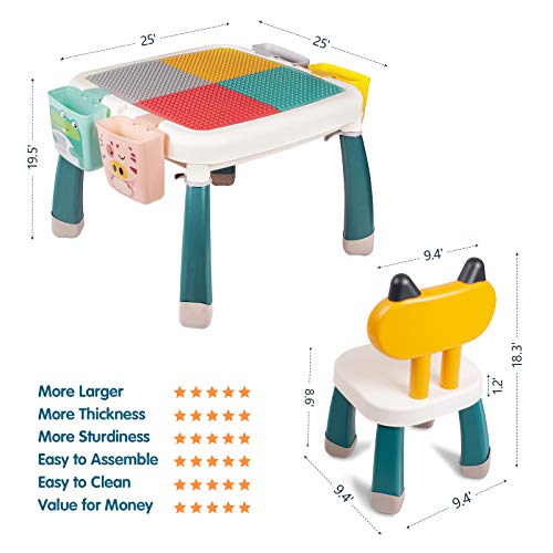 GobiDex Larger Kids Activity Table and Chair Set for Older Kids 3-8, 25'x25'x19.5' Bigger and Sturness Play Table Set Compatible with Classic Blocks.Water and Sand Table, All in One for Kids Growth - Thumbnail 7