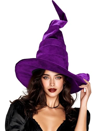 Ultrafun Womens Large Ruched Witch Hat Halloween Black Witch Wizard Hat Costume Accessory Adult (Purple)