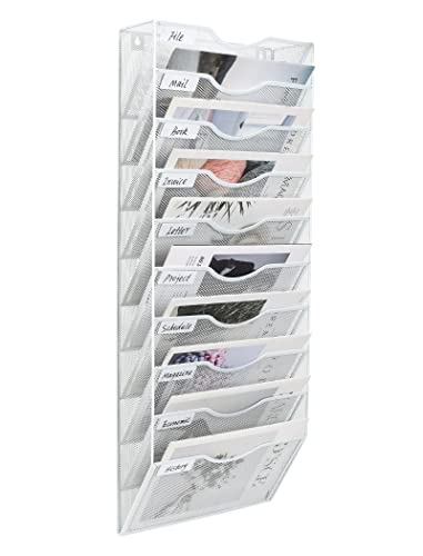 PAG Organizador de archivos de pared para colgar en la oficina, 10 bolsillos, color blanco