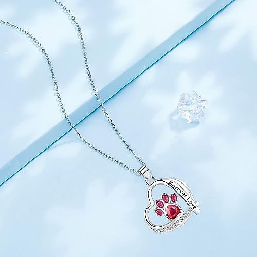 Arrebol Tier Pfotenabdruck Kette Sterling Silber 925 Damen Pfoten Halskette Herz Anhänger mit Hund Pfote Drucken Verstellbar Ketten |45cm+5| Für Mutter Freundin Mädchen Frauen Schmuck Geschenk