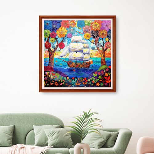 Image of Hopeart Stamped Cross Stitch Kits for Beginner Embroidery Kits for Beginners Adults DIY 11CT Cross Stitch Patterns Needlepoint Kits Crossstitching Kits-Rainbow Flower Sailor 18x18 inchs
