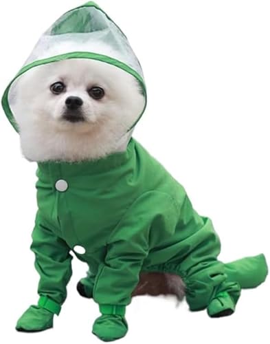 Tufduzo ペット4本足一体型ワンピース防水マッキントッシュ猫犬付属レインシューズペットジャケット防水レギンス付きワンピーススーツ春夏秋冬ユニバーサルレインコート雨具梅雨対策防汚防水防風 (L,グリーン)