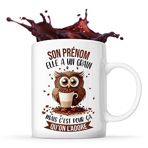 Planetee Mug prénom personnalisable Chouette Grain Café | Idée Tasse Cadeau Travail Métier Humour Collègue Femme Anniversaire Noël…