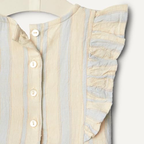 Amazon Essentials x Sofia Grainge Toddler Girls' Fit and Flare Linen Dress with Ruffle Flounce Sleeves, Ivory Bar Stripe, 3T - image 5