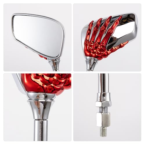 Espejos de calavera rojos para moto de 8 y 10mm estilo custom 5