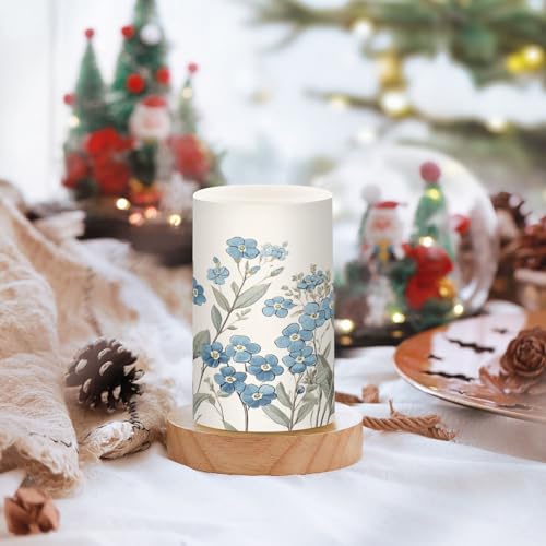 Image of Blue Flowers Leaves Painting Flickering Flameless Candles LED Battery Operated with Remote Timer Pillar Candles for Home Birthday Wedding Christmas Decor, Set of 2