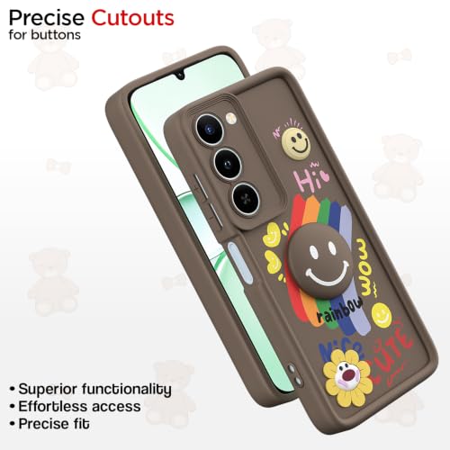 Image of Pikkme Back Cover for Realme P4 Lite 5G / Realme C83 5G | Soft Silicone| Cute Rainbow Smile & 3D Cartoon Flower Design | Shockproof Raised Camera Protection Bumper Case (Brown)