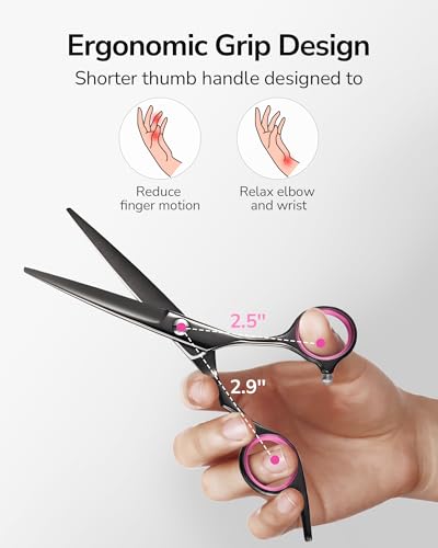 Image of Hair Cutting Scissors, ULG Professional Hair Scissors 6.5 inch Right-Hand Razor Edge Barber Shears Salon Hair Cutting Shears Made of Japanese Stainless Steel, Hand Sharpened Black-Pink
