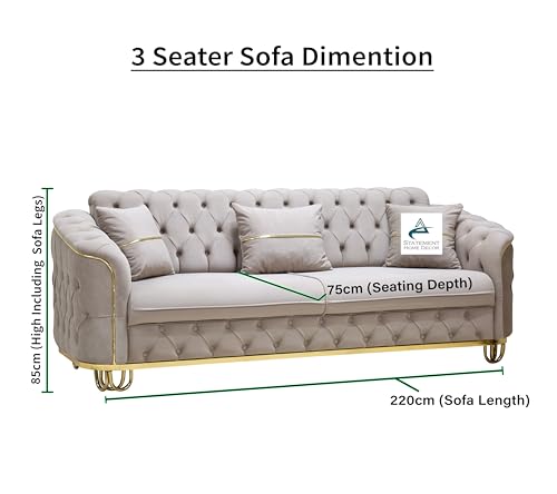 Beige Plush Velvet Sofa, 2 Seater+3 Seater Sofa, 5 Seater Couch Living Room Sofas, Free Assembly & Delivery (BEIGE) - Image 2