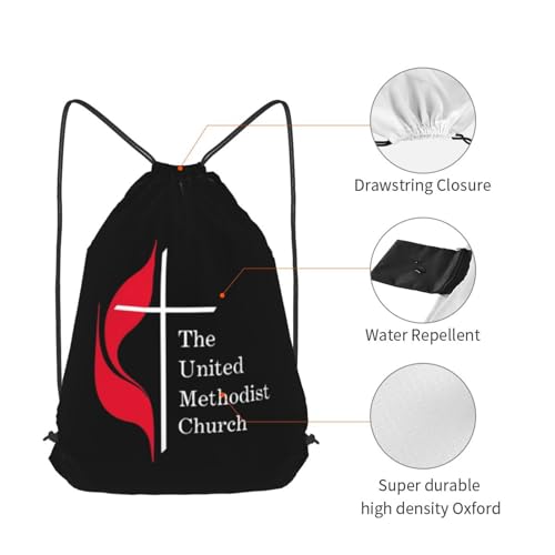 United Methodist Church Drawstring Backpack Bag Sport Gym Sackpack for Men Women (Black)3