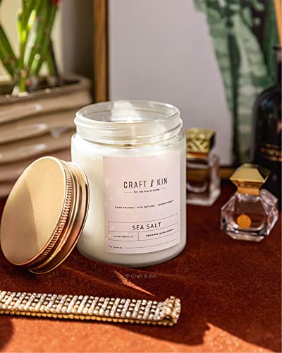 Craft & Kin Sea Salt Christmas Scented Candle| 8 Oz 45 Hour Long Lasting | Classic Soy Winter Candles Wood Wick | Made with Natural Soy | Holiday Candles Gifts for Men and Women - Image 5