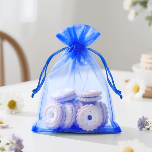 Image of joycraft 50Pcs Royal Blue Organza Bags - 2.7x3.5 In Jewelry Mesh Pouch with Drawstring, Small Sheer Party Favor Bags for Small Business, Birthday, Wedding, Baby Shower
