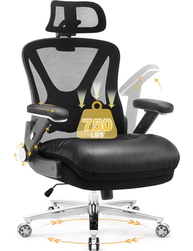 750lbs Big and Tall Office Chair,Heavy Duty Office Chair with 5D Flip Arms and Adjustable Lumbar Support, Ergonomic Mesh High Back Desk Chair, Ergonomic Executive Home Office Computer Chair