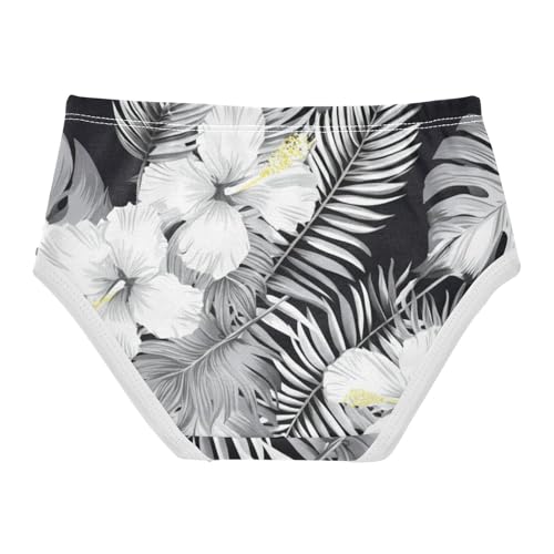 White Hibiscus Flowers Tropical Black Girl Panties Cute Girls Underwear Toddler Cotton Stylish Kids Undies Briefs 2t2