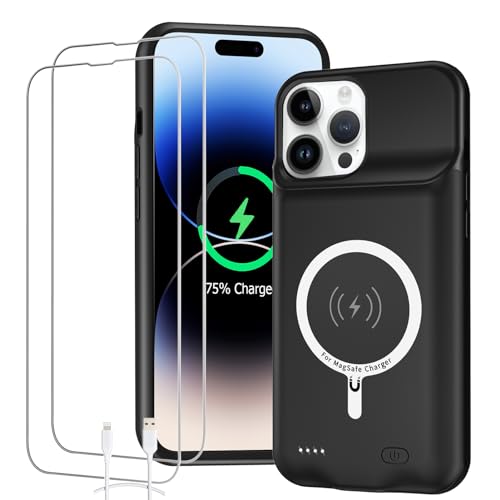 Battery Case for iPhone 14 Pro, Full Encircle 10000mAh High Capacity Rechargeable Portable Charger Case Extended Battery Pack for iPhone 14 Pro (6.1 inch) Wireless Charging Case with Carplay-Black