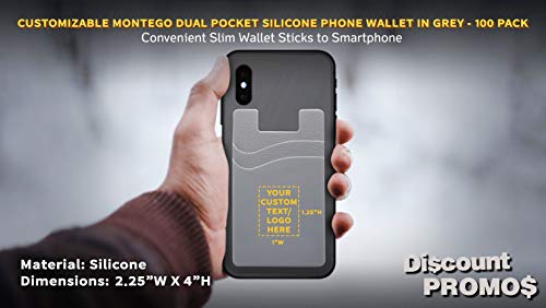 DISCOUNT PROMOS 100 Montego Silicone Phone Wallets Pack - Customizable Text, Logo - Strong Adhesive, Dual Pocket - Grey4