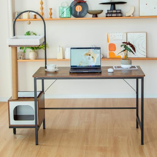 Doicah DOICAH-PJA0231-M Computer Desk With Cat Tree,Vintage Office Desk cover