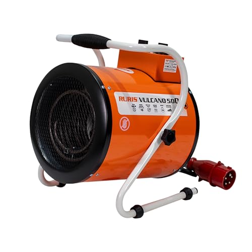 RURIS Chauffage Soufflant Électrique Industriel VULCANO 500 5kW, 3 Niveaux de Chauffage, 411 m³/h, Thermostat Intégré, IPX4, 380-400V, Pour Atelier, Garage, Chantier