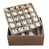 Lauscha Glas Lauscha 40er Christbaumschmuck, Weihnachtsbaumkugel Set, Eislack Weiß Silber Zacken, 38 Kugeln+Spitze, Handarbeit