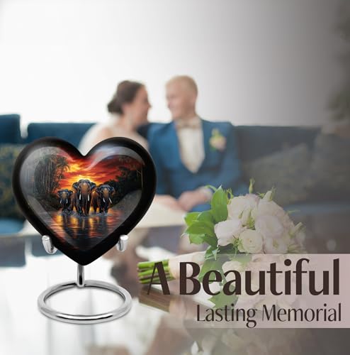 Image of Elephant Urn - Small Cremation Urn for Human Ashes Adult - Large Funeral Urns for Adult Male & Female - Large Memorial Urns for Mom & Dad - Combo of 8 Inch 3 Inch