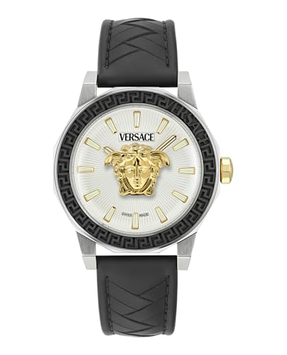 Versace Medusa Deco Collection Luxury Mens Watch Timepieces with a Black Strap Featuring a Stainless Steel Case and a Silver Dial