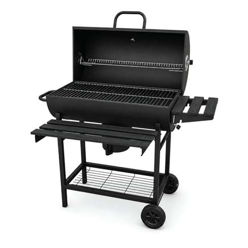 KCT Classic Barrel Outdoor BBQ Smoker with Side Shelves Air Vents and Temperature Gauge