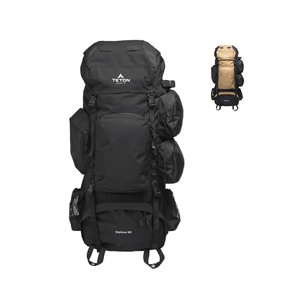Teton 85L Explorer Internal Frame Backpack for Hiking, Camping, Backpacking, Rain Cover Included, Black