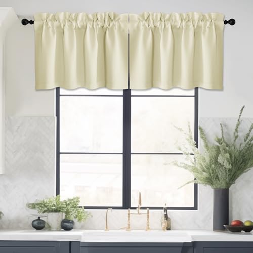 NICETOWN Farmhouse Kitchen Valance for Windows, Rod Pocket Thermal Insulated Short Valance Curtain for Living Room Laundry Country Rustic Cafe Curtain