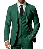 SPTALLFITJSV Costume 3 pièces pour homme - Coupe ajustée - Blazer à deux boutons - Gilet et pantalon - Pour mariage, bal de fin d'année, fête, vert émeraude, Taille S