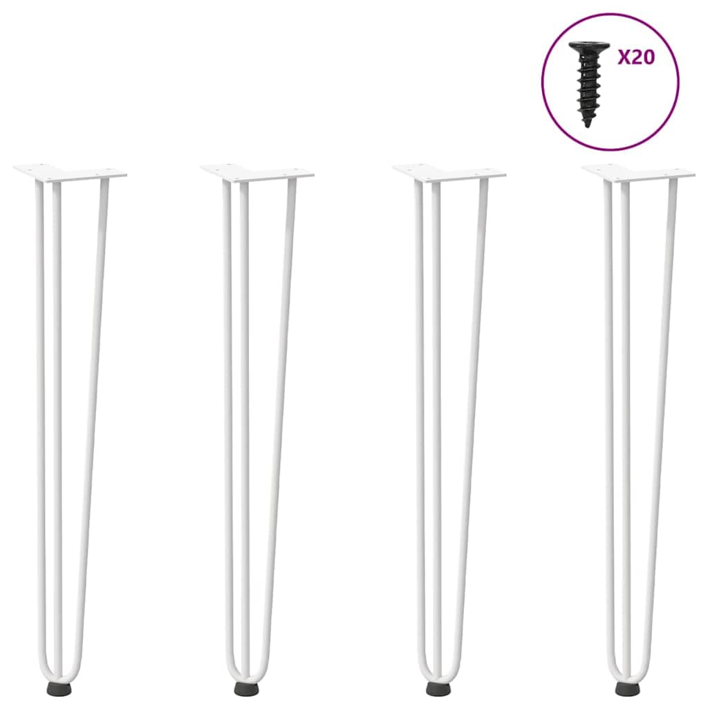 Modernas patas de mesa con nivelación de pies ajustables y agujeros pretaladrados: 4 patas de horquilla con recubrimiento en polvo para mesa de centro de acero macizo en color blanco, 72 cm