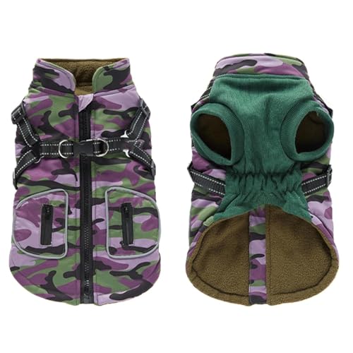 Cemaystic 犬用防水ジャケット 冬用 ? ハーネス対応 フルカバー防風設計 夜間反射 ストレッチ素材 小型中大型犬対応 (L,紫)