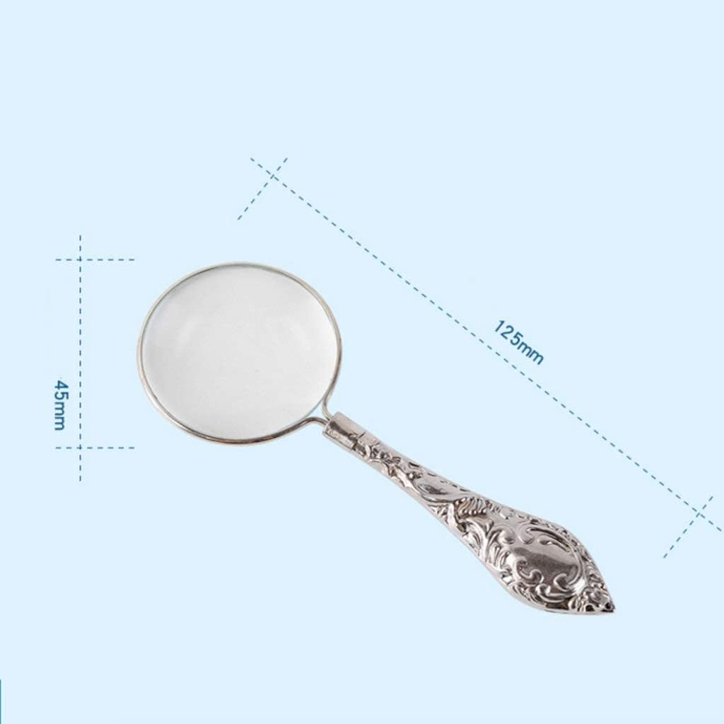 Lente d'Ingrandimento con Manico in Metallo, Lente d'Ingrandimento da scrivania Decorata in Argento utilizzata per, giornali, Lettura di Caratteri Piccoli, matr