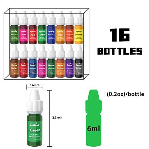 Oil Based Food Coloring For Chocolate - Sig Wong 16 Colors Upgraded Edible Food Dye Coloring For Cake Decorating, Baking Cake Color, Cookie, Icing Frosting, Fondant, Meringues - 0.21 Fl.oz Bottles #TOP5
