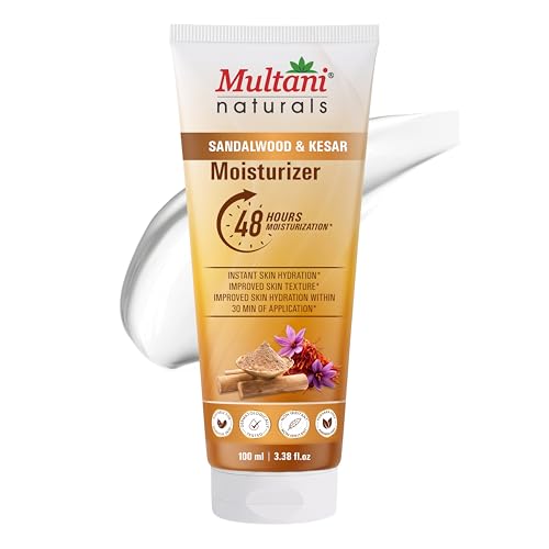 Image of Multani Naturals Moisturizer Sandalwood & Kesar (100 ml) | Face & Body | 48Hr Hydration | Dermatologically Tested | Instant Skin Hydration | Smooth, Soft & Healthy Skin | All Skin Types