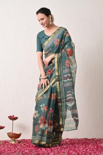 Image of MIRCHI FASHION Kota Doria Cotton Saree with Blouse Piece | Paisley Block Printed Saree for Women | Traditional Ethnic Daily Wear Summer Saree