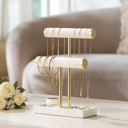 image for bussdis 2 Tier Bracelet Holder Display - Detachable T Bar Beige Velvet