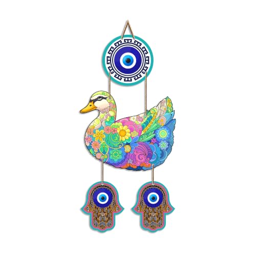 Image of Artvibes Floral Art Duck Evil Eye Wall Hanging for Home Entrance & Main Door | Decorative Nazar Battu Protection Decor for Living Room | Bedroom | MDF Artistic Home Decoration Accent Gift (WH 85129N)