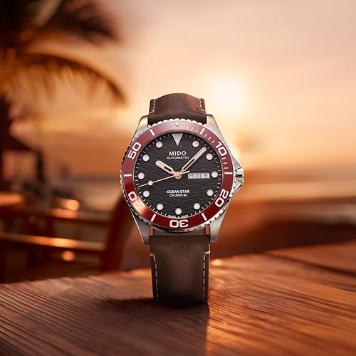 Image of MIDO Ocean Star 200C - Swiss Automatic Diving Watch for Men - 42.5mm Stainless Steel Case - Rotating Ceramic Bezel - Wave-Design Dial with Day,Date Calendar