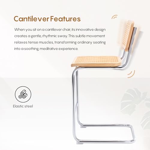 Image of Natural Rattan Counter Stools with Cane Back, 24 Inches Mid Century Modern Cesca Bar Stools, Rustic Bar Stools with Metal Frame for Kitchen Island,Home Pub (Natural, Set of 4)