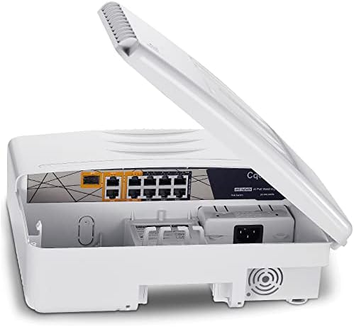 Cqenpr Outdoor Poe Switch with 8 Port Poe+2G Uplink+1SFP Slot, IEEE802.3af/at/bt, All-in-One Box, 60W PoE++, 120W High Power Output, Play & Plug, Fan-Less Unmanaged, AI Watchdog.